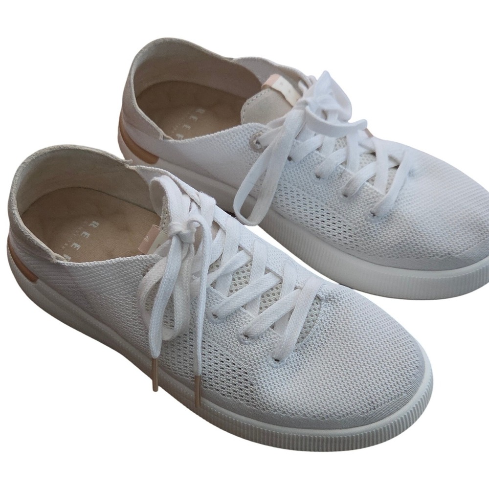 Reef Neptune Womens 9 White Knit Low Top Lace Up Sneakers Suede Comfort Cushion